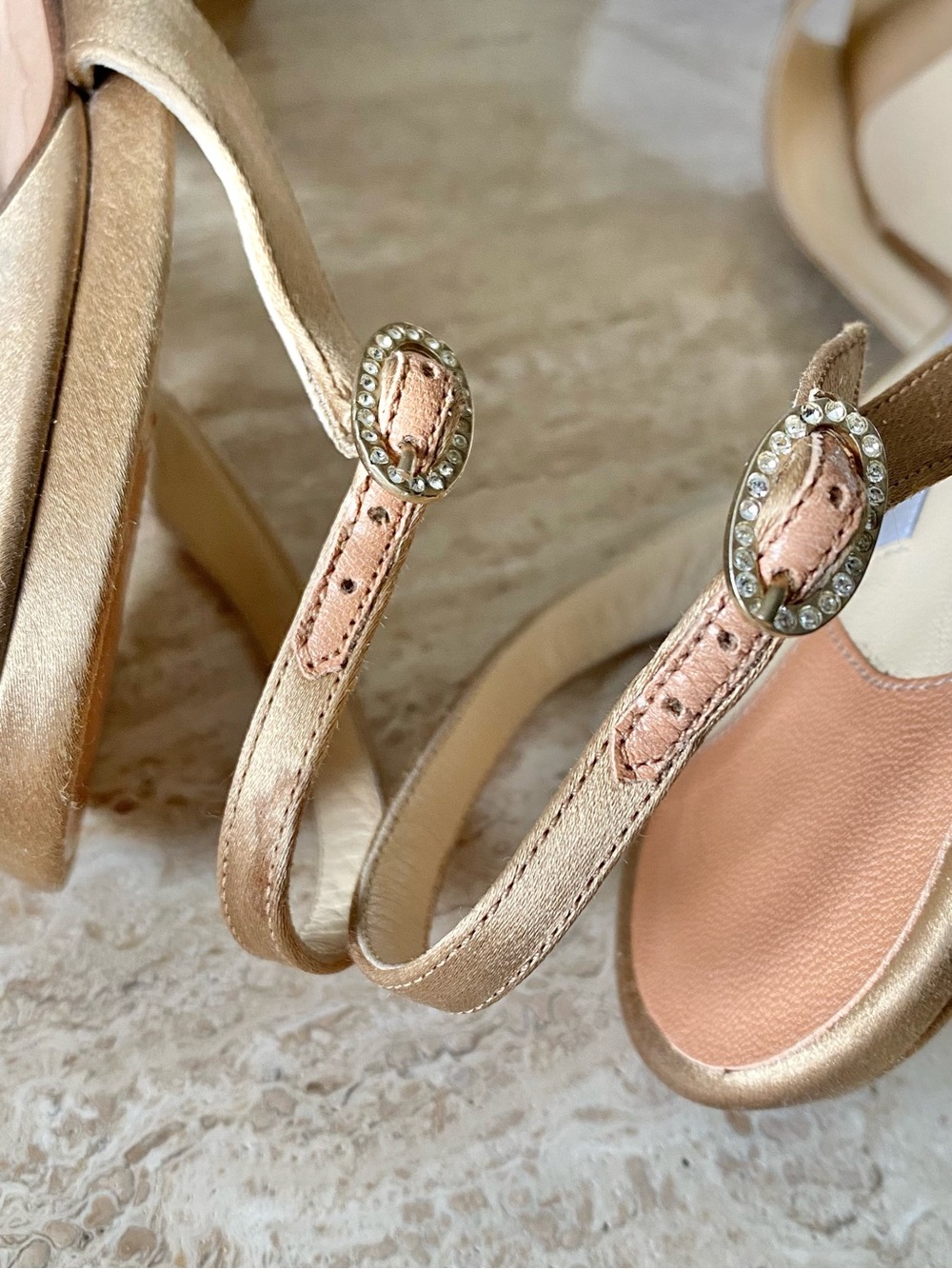 Vintage Jimmy Choo Satin Crystal Buckle Slingback Sandal Heels - Picture 8 of 13